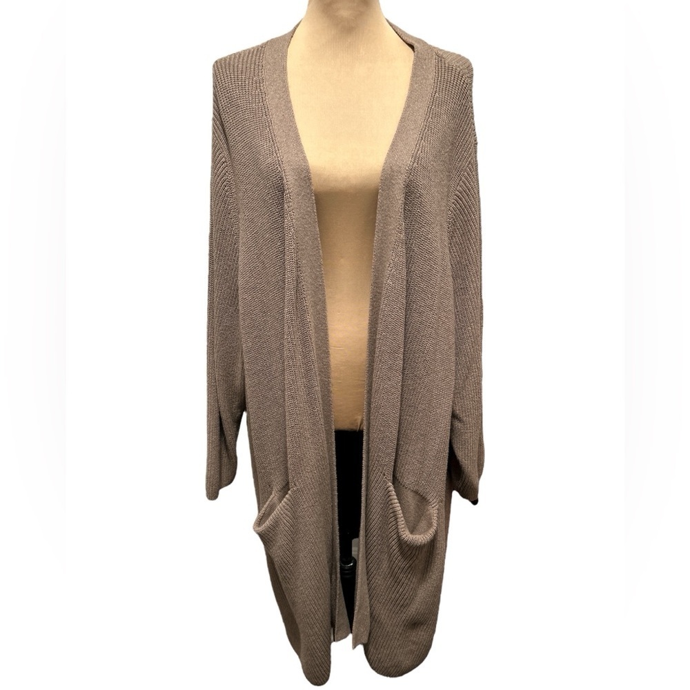 Old Navy Open Front Ribbed Knit Long Line Cardigan Size 4X Beige Front Pockets